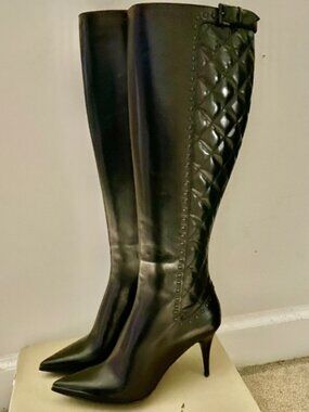 BURBERRY QUILTED KNEE-HIGH LEATHER BOOTS,, BLACK, UK 37